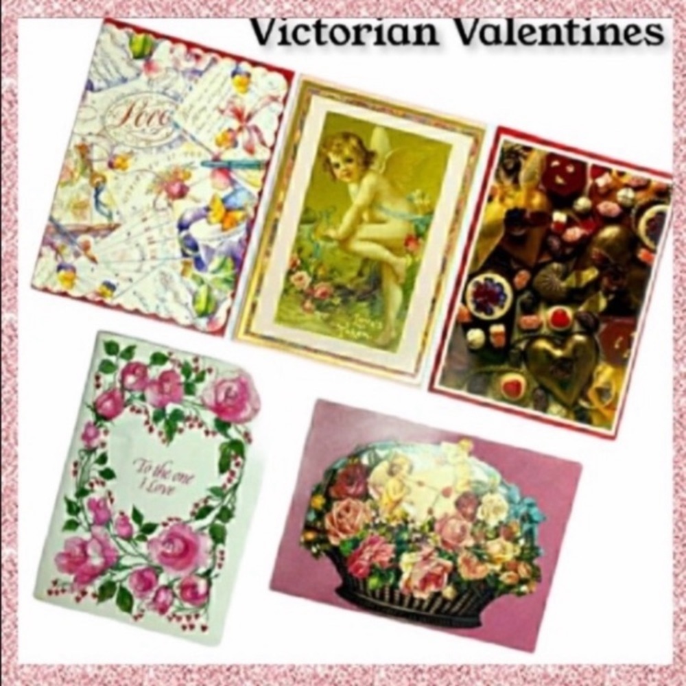 Victorian Valentines Vintage Antique Style Bundle Set Floral Art Collection